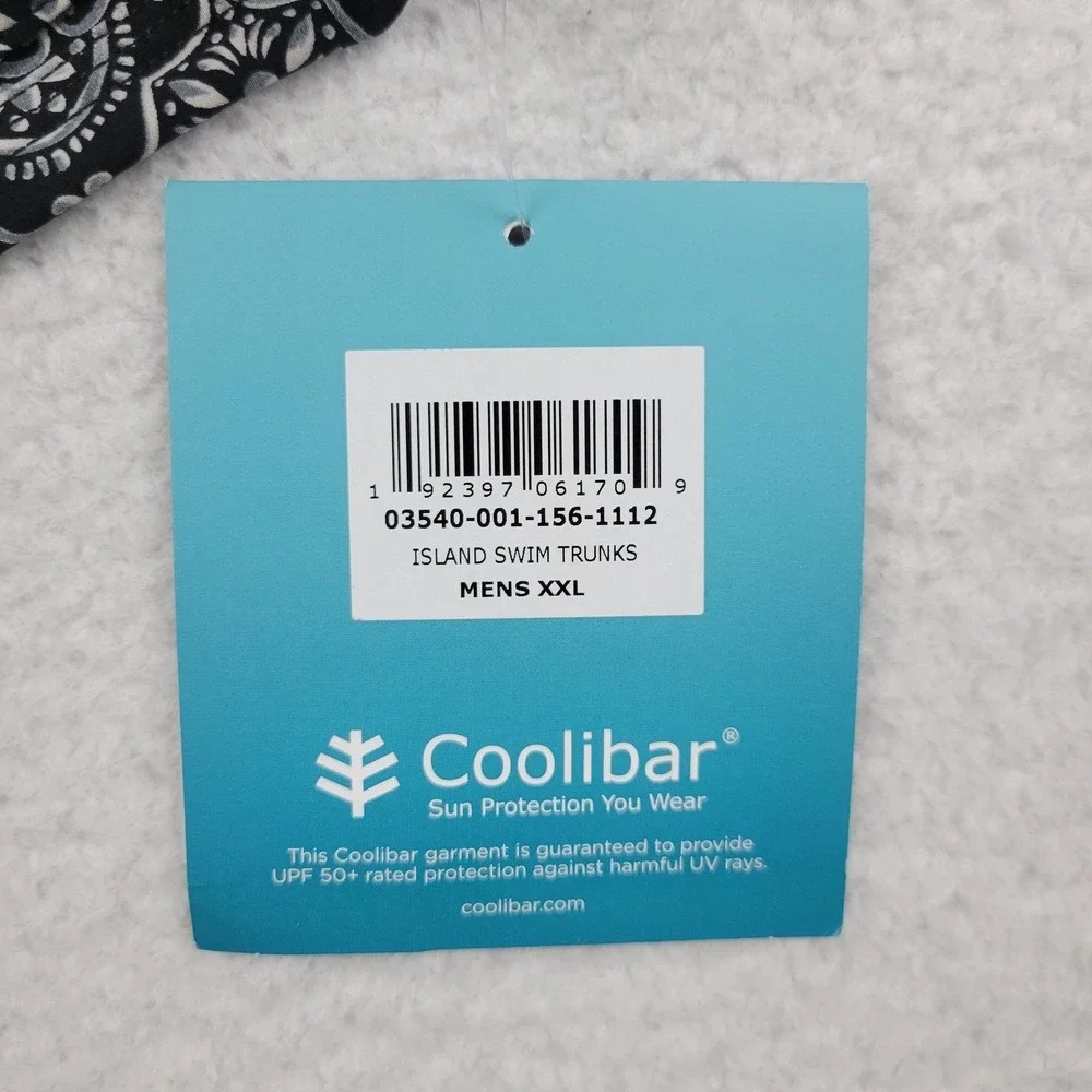 Coolibar Island Swim Trunks Mens 2XL Black White‎ UPF 50+ Sun Protection Shorts